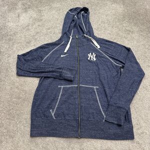 Nike New York Yankees MLB Full Zip Hoodie Sweatshirt Womens Large Heather Blue